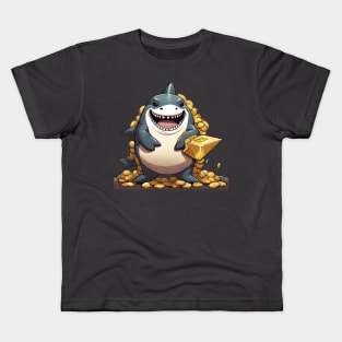 shark with piles of gold Kids T-Shirt